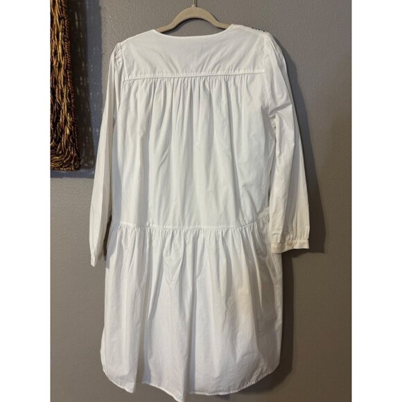 J Crew Midi Dress M Medium White Embroidered Cotton Poplin Pockets Relaxed - Picture 13 of 14